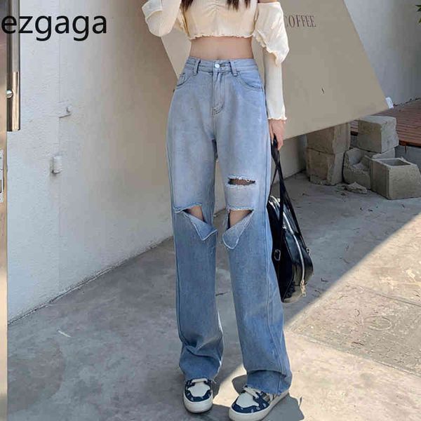 ezgaga ripped hole jeans women streetwear summer new high waist demin long trouser korean fashion straight jogger all-match 210430, Blue
ezgaga ripped hole jeans women streetwear summer new high waist demin long trouser korean fashion straight jogger all-match 210430, Blue