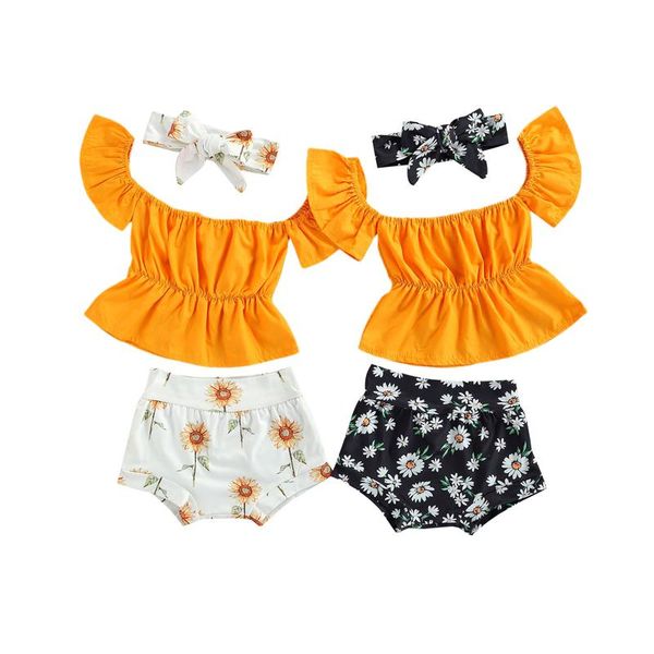 summer baby girls clothes sets 3pcs off shoulder short sleeve t shirts flowers printed shorts headband clothing, White
summer baby girls clothes sets 3pcs off shoulder short sleeve t shirts flowers printed shorts headband clothing, White