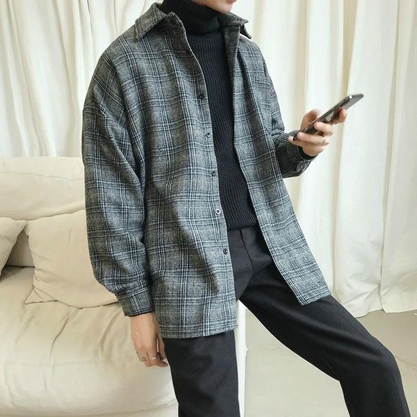 men's casual shirts men retro shirt button down blouse plaid check jacket loose dark grey single breasted 934-359, White;black
men's casual shirts men retro shirt button down blouse plaid check jacket loose dark grey single breasted 934-359, White;black