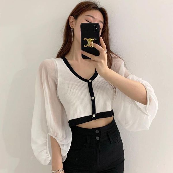autumn fashion v-neck single breasted cardigan knitted t shirt women blouse patchwork chiffon sleeve cropped tees women's blouses & sh, White
autumn fashion v-neck single breasted cardigan knitted t shirt women blouse patchwork chiffon sleeve cropped tees women's blouses & sh, White