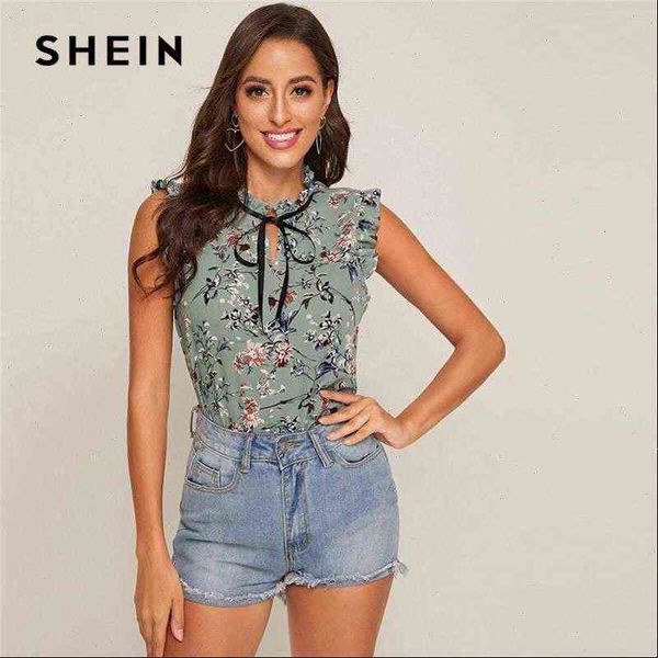 shein womens shirts contrast tie neck frill trim floral women summer stand collar sleeveless ladies cute and blouses, White
shein womens shirts contrast tie neck frill trim floral women summer stand collar sleeveless ladies cute and blouses, White