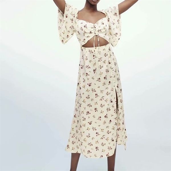 women summer print fashion dress za flare sleeve elastic bust split fork hollow out female elegant vintage dresses vestidos 210513, Black;gray
women summer print fashion dress za flare sleeve elastic bust split fork hollow out female elegant vintage dresses vestidos 210513, Black;gray