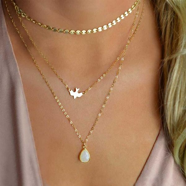 pendant necklaces fashion peace dove water drop necklace women's multi-layer gold wafer chain female party jewelry girl gifts, Silver
pendant necklaces fashion peace dove water drop necklace women's multi-layer gold wafer chain female party jewelry girl gifts, Silver
