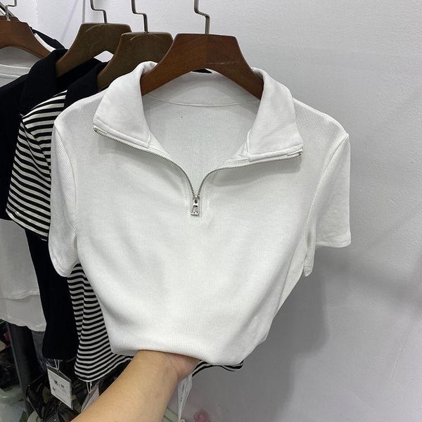 collar half-open zipper t-shirt slim cotton inner bottoming shirt women's 2021 summer short sleeve tide, White
collar half-open zipper t-shirt slim cotton inner bottoming shirt women's 2021 summer short sleeve tide, White