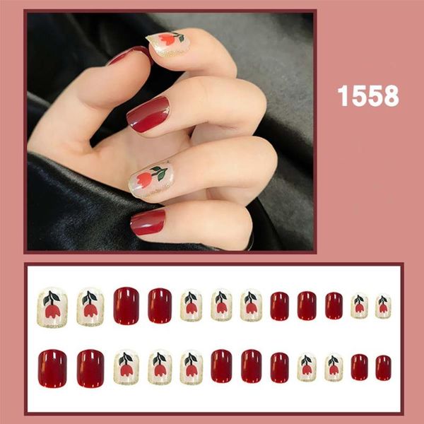 false nails rose flower fake nail patch wearable and detachable design set manicure decoration artificial, Red;gold
false nails rose flower fake nail patch wearable and detachable design set manicure decoration artificial, Red;gold