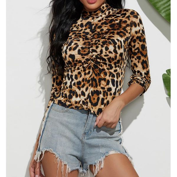 women's t-shirt women high neck leopard long sleeve gathers ruched spring autumn casual lady slim fit pullover basic tee, White
women's t-shirt women high neck leopard long sleeve gathers ruched spring autumn casual lady slim fit pullover basic tee, White