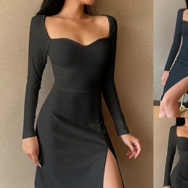 womens dresses square neck dress women solid black white long sleeve split ribbed elegant party bodycon, Black;gray
womens dresses square neck dress women solid black white long sleeve split ribbed elegant party bodycon, Black;gray