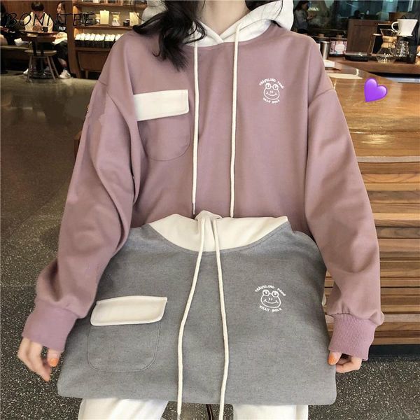 women's hoodies & sweatshirts with hat women loose korean cartoon chic patchwork pocket soft spring pink female casual collarless overs, Black
women's hoodies & sweatshirts with hat women loose korean cartoon chic patchwork pocket soft spring pink female casual collarless overs, Black