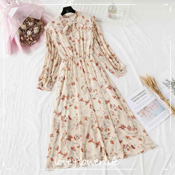 autumn elegant women chiffon midi dress vintage bow floral print long sleeve dress elastic waist office lady casual dresses 210521, Black;gray
autumn elegant women chiffon midi dress vintage bow floral print long sleeve dress elastic waist office lady casual dresses 210521, Black;gray