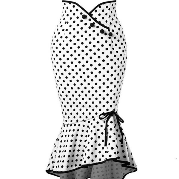 2021 straight women's skirt button tie wave print fishtail, Black