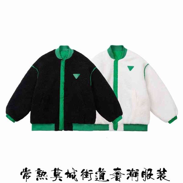 selling trendy brand bv green lamb wool stitching contrast color front and back double-sided baseball jacket women, Black;brown
selling trendy brand bv green lamb wool stitching contrast color front and back double-sided baseball jacket women, Black;brown
