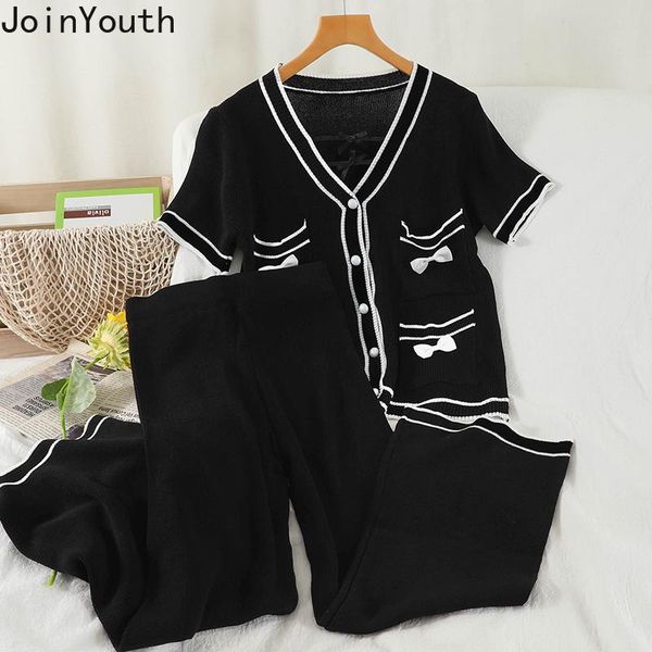 women's two piece pants joinyouth fashion 2 set women bow pocket cardigan high waist straight wide leg summer knitted suit korean outfi, White
women's two piece pants joinyouth fashion 2 set women bow pocket cardigan high waist straight wide leg summer knitted suit korean outfi, White