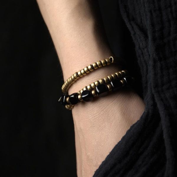 cubic black obsidian multi-row bracelet with antique finish copper accessories men women couple jewelry punk street beaded, strands
cubic black obsidian multi-row bracelet with antique finish copper accessories men women couple jewelry punk street beaded, strands