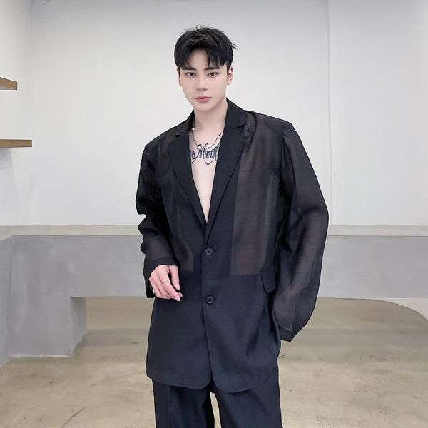 men organza thin translucent loose casual japan harajuku streetwear vintage white black suit blazers jacket sun protection coat men's s
men organza thin translucent loose casual japan harajuku streetwear vintage white black suit blazers jacket sun protection coat men's s