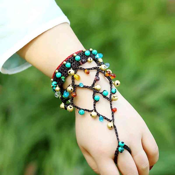 bohemian thai national turquoise glaze wax rope hand woven finger one bracelet, Black
bohemian thai national turquoise glaze wax rope hand woven finger one bracelet, Black