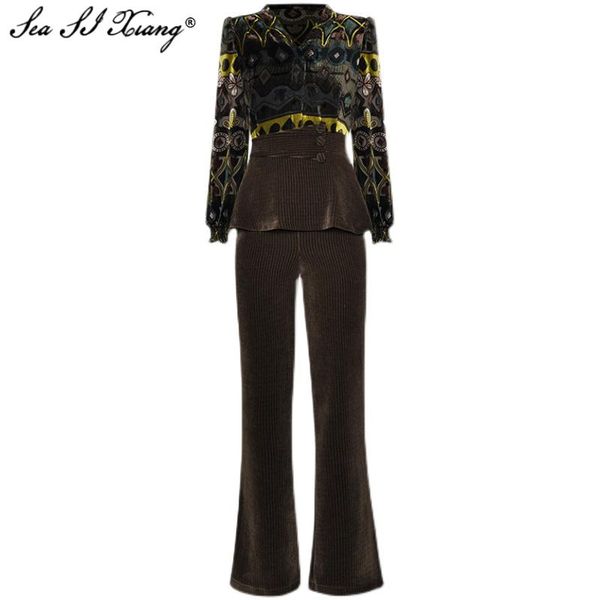 women's tracksuits seasixiang fashion designer spring velvet set v-neck lantern sleeve print + solid color long pants two piece, Gray
women's tracksuits seasixiang fashion designer spring velvet set v-neck lantern sleeve print + solid color long pants two piece, Gray