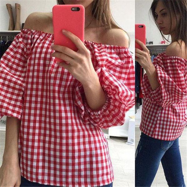women's blouses & shirts red latticed blouse women 2021 fashion slash neck off shoulder lantern long sleeve casual girls summer style, White
women's blouses & shirts red latticed blouse women 2021 fashion slash neck off shoulder lantern long sleeve casual girls summer style, White