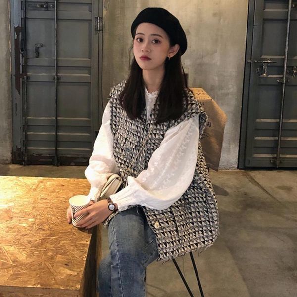 women's vests womens elegant v-neck students vintage korean plus size loose plaid waistciats pockets outerwear femme, Black;white
women's vests womens elegant v-neck students vintage korean plus size loose plaid waistciats pockets outerwear femme, Black;white