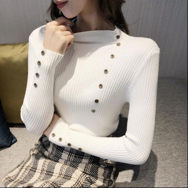 fall winter turtleneck button knitted womens sweater cashmere pullover sweter pull femme jumper, White;black
fall winter turtleneck button knitted womens sweater cashmere pullover sweter pull femme jumper, White;black
