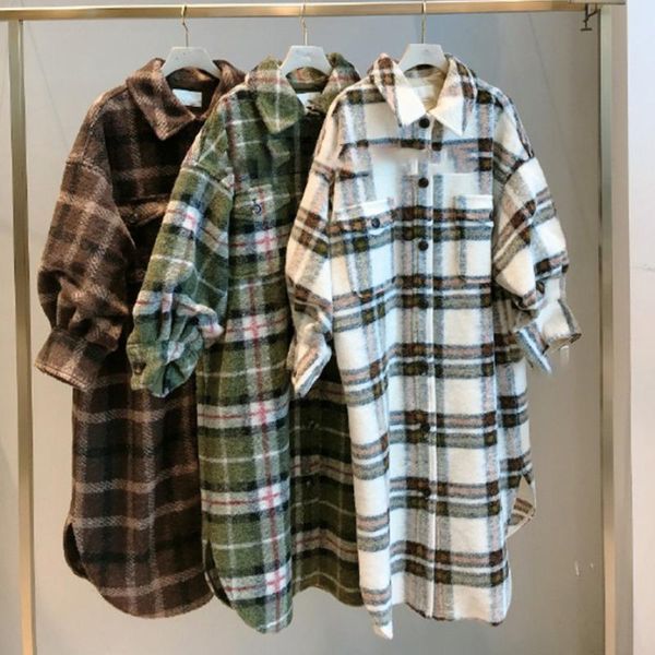 women's wool & blends 2021 autumn winter japanese chic casual jacket vintage plaid contrast color mid length shirt coat simple long sle, Black
women's wool & blends 2021 autumn winter japanese chic casual jacket vintage plaid contrast color mid length shirt coat simple long sle, Black
