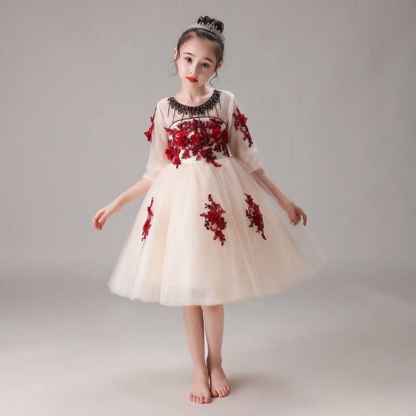 girl's dresses flower girl illusion embroidery pearls appliques crystal beading tulle lace princess knee-length kids party gown h331, Red;yellow
girl's dresses flower girl illusion embroidery pearls appliques crystal beading tulle lace princess knee-length kids party gown h331, Red;yellow