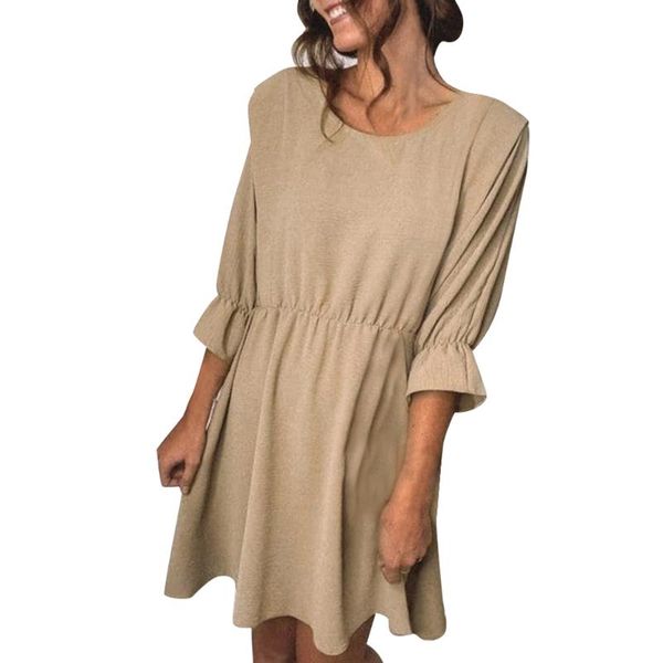 women khaki casual dress 3/4 sleeve round neck mini dresses vintage solid ruffle spring fall, Black;gray
women khaki casual dress 3/4 sleeve round neck mini dresses vintage solid ruffle spring fall, Black;gray