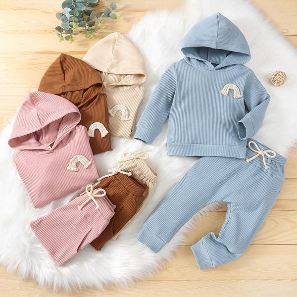 clothing sets 2 pcs toddler ribbed outfits, kids rainbow decoration long sleeve hooded sweatshirt + trousers with bow, pockets, White
clothing sets 2 pcs toddler ribbed outfits, kids rainbow decoration long sleeve hooded sweatshirt + trousers with bow, pockets, White