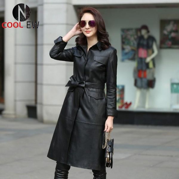 women's leather & faux winter women sheepskin long trench coat female genuine jacket slim fit belted office ladies windbreaker outerwea, Black
women's leather & faux winter women sheepskin long trench coat female genuine jacket slim fit belted office ladies windbreaker outerwea, Black