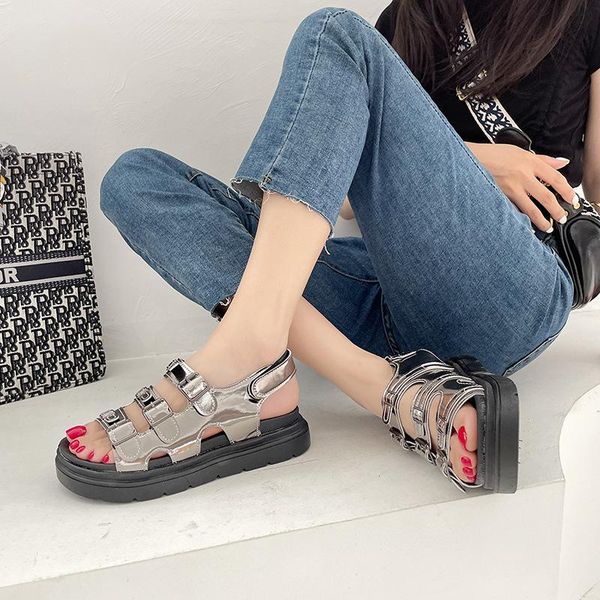 casual fashion roman shoes flat platform beach sandals, Black