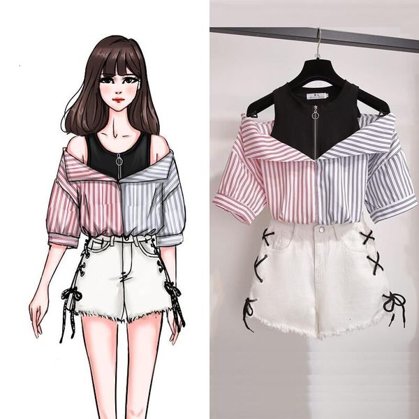 pant plus size summer sweet korean off shoulder and shorts 2 sets women clothing two pieces outfits af2g, White
pant plus size summer sweet korean off shoulder and shorts 2 sets women clothing two pieces outfits af2g, White