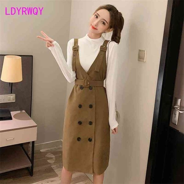 autumn japanese style fashion bottoming shirt + strap skirt two-piece suit 210416, White
autumn japanese style fashion bottoming shirt + strap skirt two-piece suit 210416, White