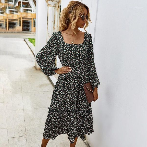 women autumn winter dress square collar floral print long sleeve dresses beach bohemian female mid calf vestidos casual, Black;gray
women autumn winter dress square collar floral print long sleeve dresses beach bohemian female mid calf vestidos casual, Black;gray