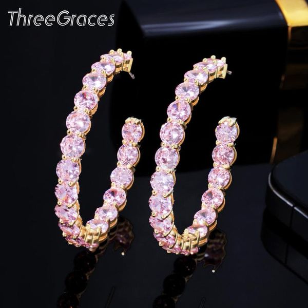 hoop & huggie threegraces sparkling pink cubic zirconia big gold color circle round earrings for women fashion summer party jewelry er616, Golden;silver
hoop & huggie threegraces sparkling pink cubic zirconia big gold color circle round earrings for women fashion summer party jewelry er616, Golden;silver