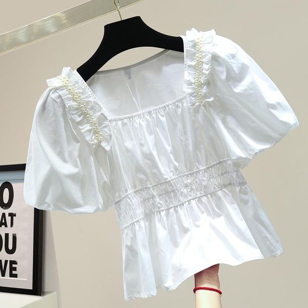 women's blouses & shirts heavy industry ruffles beaded shirt 2021 slim-fit slim square collar pleated puff sleeve blouse ladies blusas, White
women's blouses & shirts heavy industry ruffles beaded shirt 2021 slim-fit slim square collar pleated puff sleeve blouse ladies blusas, White