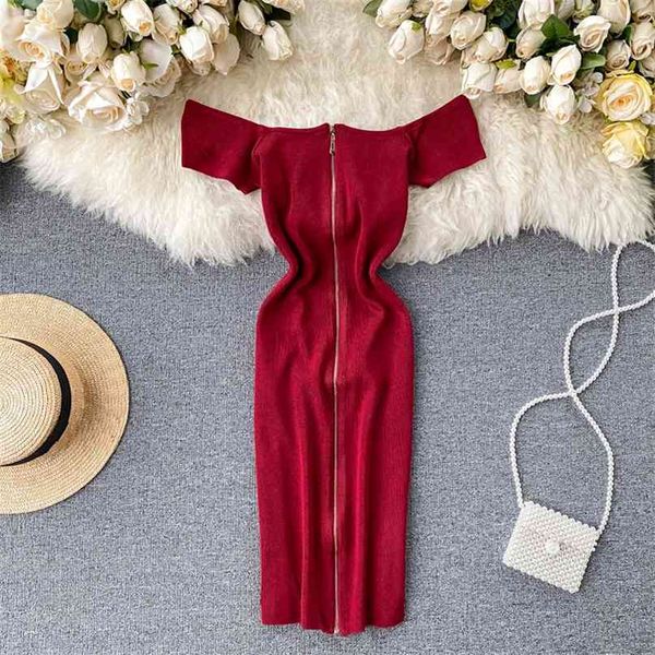 women slash neck short sleeves retro solid color high waist slimming zipper knit package hip dress vestidos l404 210527, Black;gray
women slash neck short sleeves retro solid color high waist slimming zipper knit package hip dress vestidos l404 210527, Black;gray