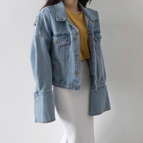 women's jackets women autumn short denim jacket coat wide cuff design long sleeve female casual oversize outerwear coats vkq0, Black;brown
women's jackets women autumn short denim jacket coat wide cuff design long sleeve female casual oversize outerwear coats vkq0, Black;brown