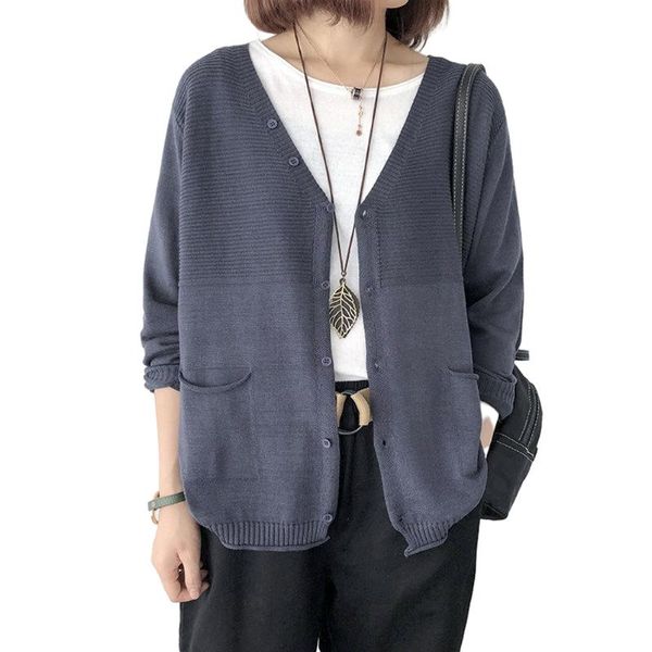 women's knits & tees loose female sweater knit cardigan women v-neck long sleeve pocket solid coat blusa de frio feminina, White
women's knits & tees loose female sweater knit cardigan women v-neck long sleeve pocket solid coat blusa de frio feminina, White