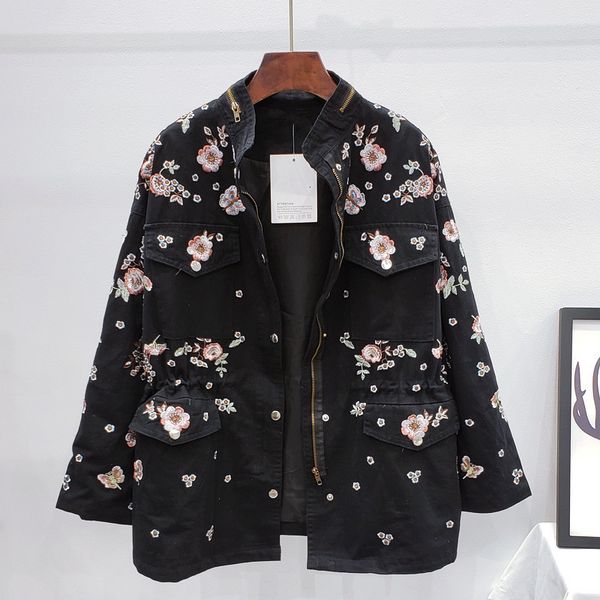 women's trench coats 2021 autumn streetwear fashion embroidery flowers beading coat women mid long tooling drawstring black windbr, Tan;black
women's trench coats 2021 autumn streetwear fashion embroidery flowers beading coat women mid long tooling drawstring black windbr, Tan;black