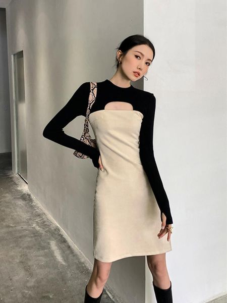 casual dresses patchwork korean dress women autumn fashion hollow out side split knitted long sleeve knee-length slim female clothing, Black;gray
casual dresses patchwork korean dress women autumn fashion hollow out side split knitted long sleeve knee-length slim female clothing, Black;gray