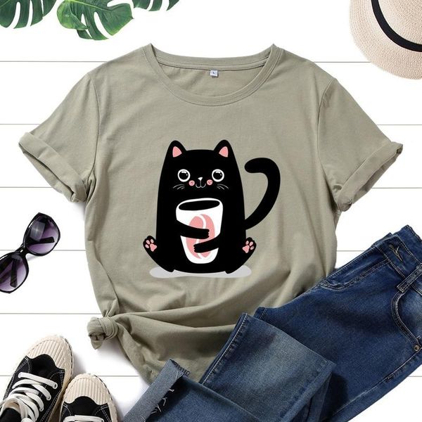 women's t-shirt 100% cotton short sleeve summer women t shirt black cat coffee print graphic female casual fashion tshirt ladies o-neck, White
women's t-shirt 100% cotton short sleeve summer women t shirt black cat coffee print graphic female casual fashion tshirt ladies o-neck, White
