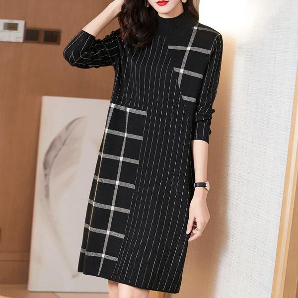 women's sweaters 2021 black striped turtleneck wool sweater dress autumn winter vintage casual plus size knitted elegant women vestidos, White;black
women's sweaters 2021 black striped turtleneck wool sweater dress autumn winter vintage casual plus size knitted elegant women vestidos, White;black