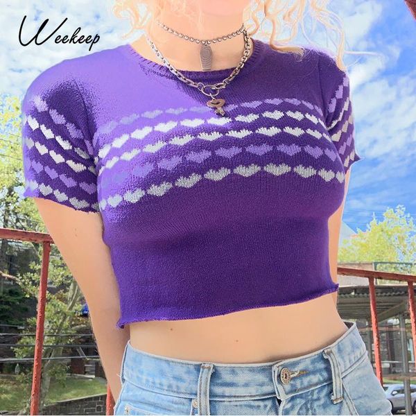 women's t-shirt weekeep purple retro knitted y2k t shirts women heart print sweet harajuku o neck crop short sleeve streetwear aestheti, White
women's t-shirt weekeep purple retro knitted y2k t shirts women heart print sweet harajuku o neck crop short sleeve streetwear aestheti, White