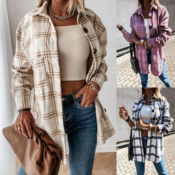 women's t-shirt 2021 summer style loose casual retro plaid long-sleeved shirt jacket women, White
women's t-shirt 2021 summer style loose casual retro plaid long-sleeved shirt jacket women, White