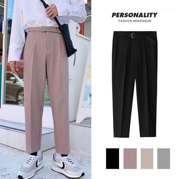 men's pants korean belt straight fashion solid color business casual dress men streetwear wild loose suit trousers mens, Black
men's pants korean belt straight fashion solid color business casual dress men streetwear wild loose suit trousers mens, Black