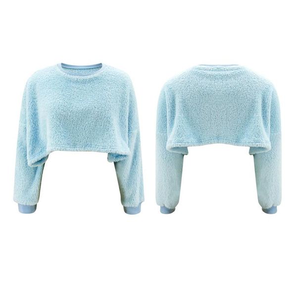 women's t-shirt loose crop casual fluffy plush long sleeve crewneck solid color pullover, White
women's t-shirt loose crop casual fluffy plush long sleeve crewneck solid color pullover, White