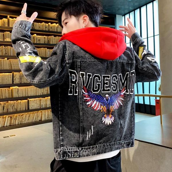 men's jackets wholesale 2021 fashion brand denim jacket hooded handsome coat students printed slim teenagers, Black;brown
men's jackets wholesale 2021 fashion brand denim jacket hooded handsome coat students printed slim teenagers, Black;brown
