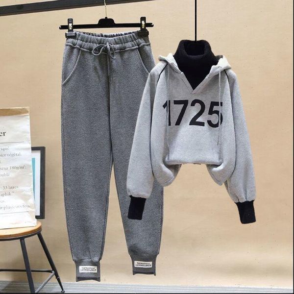 autumn and winter long sleeved womens tracksuits korean hooded fake two piece high neck sweater waist leisure fashion suit women, Gray
autumn and winter long sleeved womens tracksuits korean hooded fake two piece high neck sweater waist leisure fashion suit women, Gray