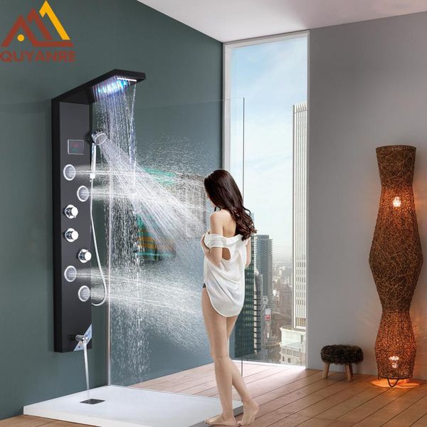 quyanre black hydroelectricity digital display shower panel column led rain waterfall 2-way spa jets bath mixer bathroom sets
quyanre black hydroelectricity digital display shower panel column led rain waterfall 2-way spa jets bath mixer bathroom sets