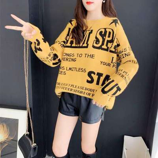 sweater pullover sweaters letter print 2021 korean loose sweater harajuku women clothing, White;black
sweater pullover sweaters letter print 2021 korean loose sweater harajuku women clothing, White;black