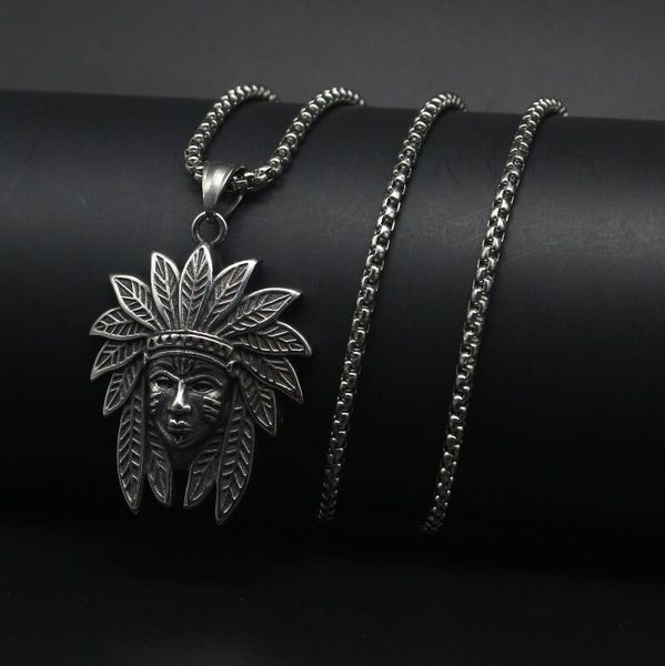 pendant necklaces stainless steel amerindian head men necklace fashion box chain hiphop style jewelry friends gift, Silver
pendant necklaces stainless steel amerindian head men necklace fashion box chain hiphop style jewelry friends gift, Silver